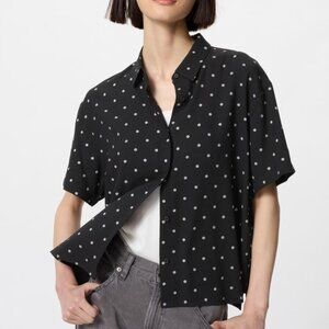 Uniqlo Black and White Polka Dot Rayon Blouse